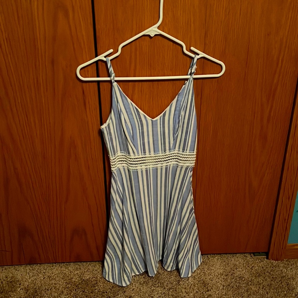 blue and white dress